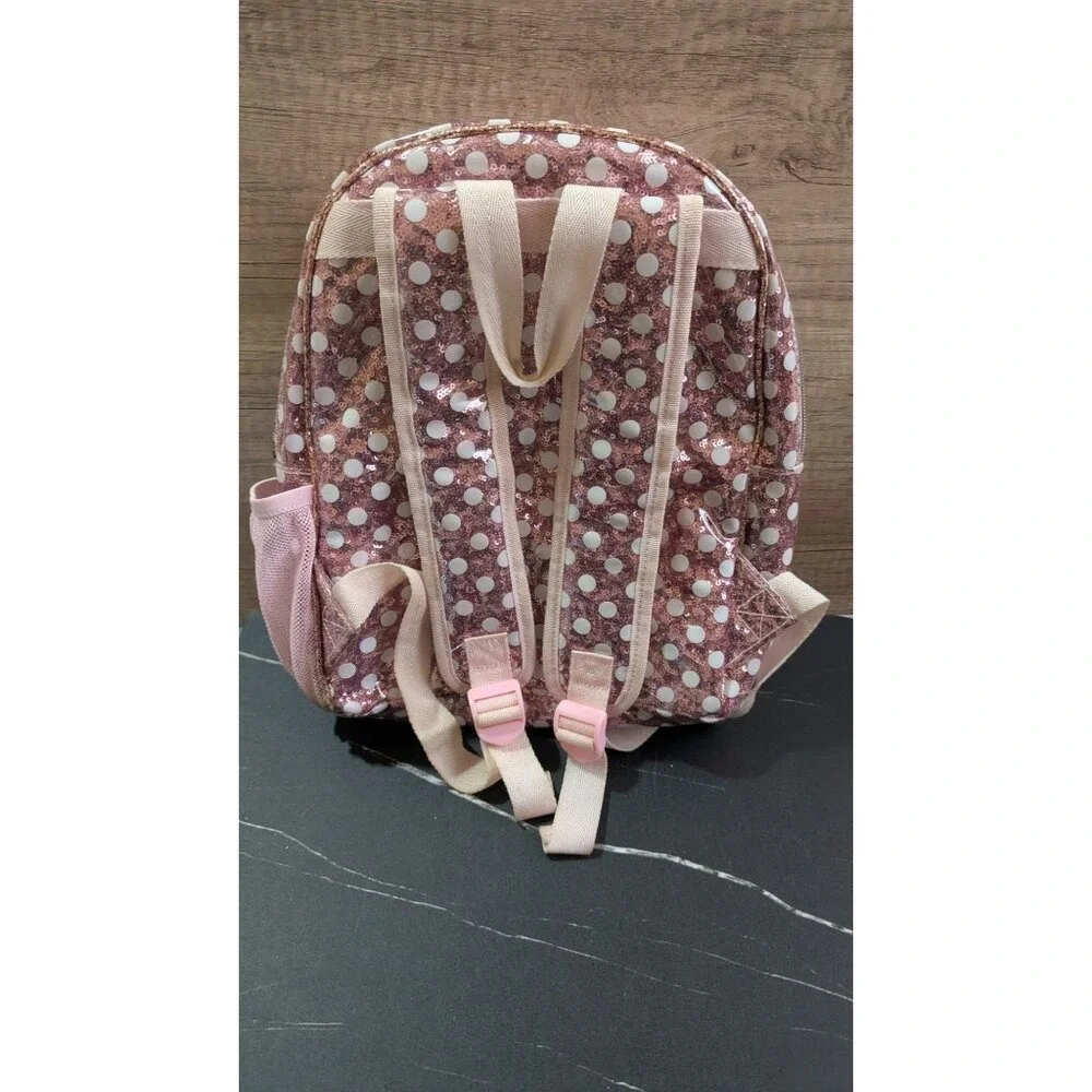 Disney‎ Parks Minnie Mouse Rose Gold Sequin Polka Dot 12 inch Backpack Pink
